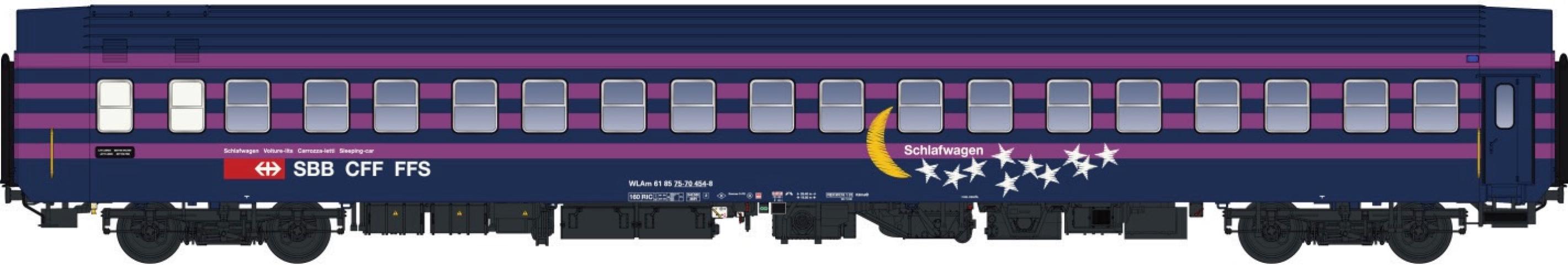 LS Models 47255 WLAm, blauw, blauw dak, paarse lijnen, maan en sterren, nieuwe logo / Ep. Vb / SBB / HO / DC / 1 P.