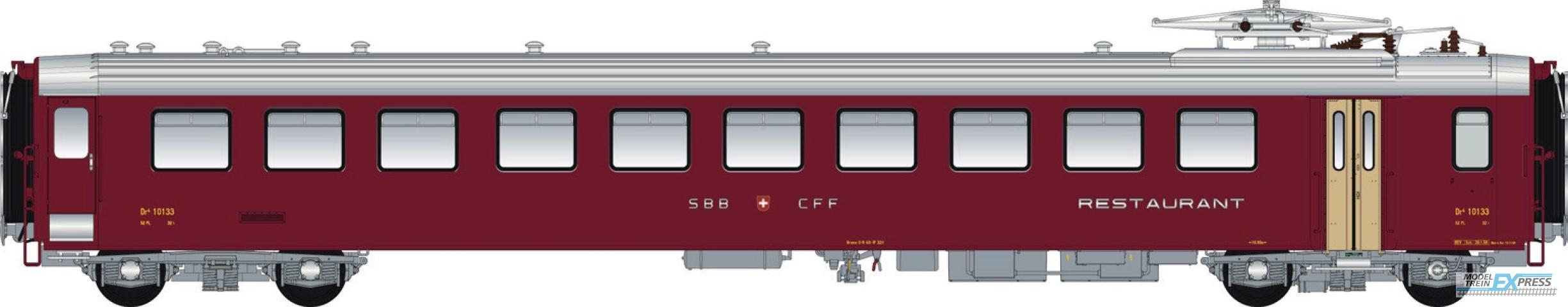 LS Models 47258DC EW I Dr4 restauratierijtuig, rood, opschriften "RESTAURANT SBB CFF FFS" in relief, met binnenverlichting / Ep. III / SBB / HO / DC / 1 P.