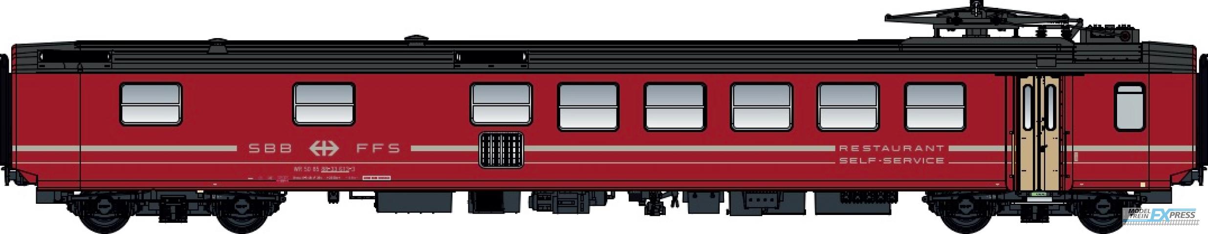 LS Models 47262AC EW I, rood, grijs dak, witte lijn, CFF-SBB logo, Restaurant Self-Service opschrift  /  Ep. IV  /  SBB  /  HO  /  AC  /  1 P.