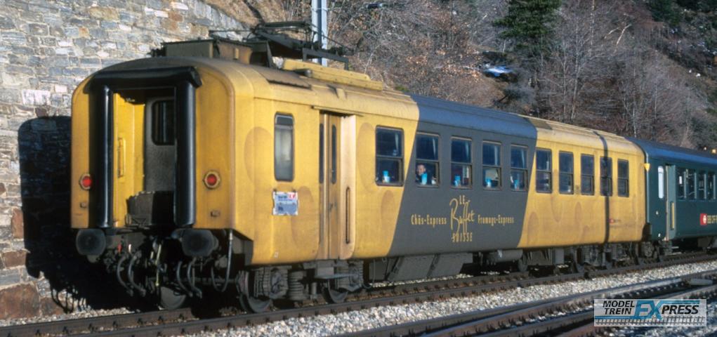 LS Models 47269AC EW I, geel, groene band, kaas livrei, nieuwe logo, Le Buffet Suisse Chäs-Express opschrift  /  Ep. IV-V  /  SBB  /  HO  /  AC  /  1 P.