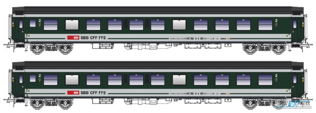 LS Models 47278 Bpm + Bpm, groen/grijs, grijze dak, moderniseerde deuren, nooduitgang ramen, gele punt, voetball treinen  /  Ep. VI  /  SBB  /  HO  /  DC  /  2 P.