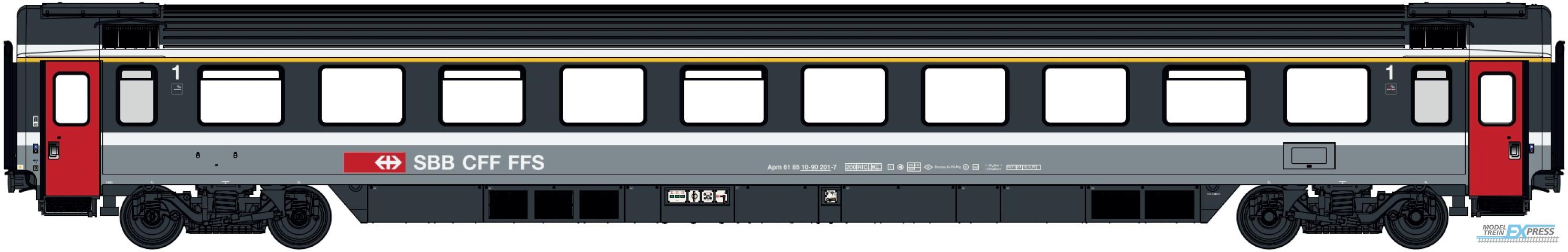 LS Models 47365 Apm, donker grijs/licht grijs, witte lijnen, rode deuren, rokers/niet rokers  /  Ep. V  /  SBB  /  HO  /  DC  /  1 P.