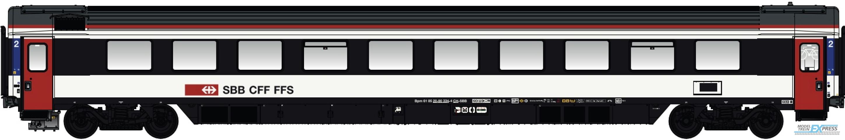 LS Models 47381 Bpm, design 2019, wit, zwarte ramen band, rode deuren, rode dak line, fiets logo  /  Ep. VI  /  SBB  /  HO  /  DC  /  1 P.
