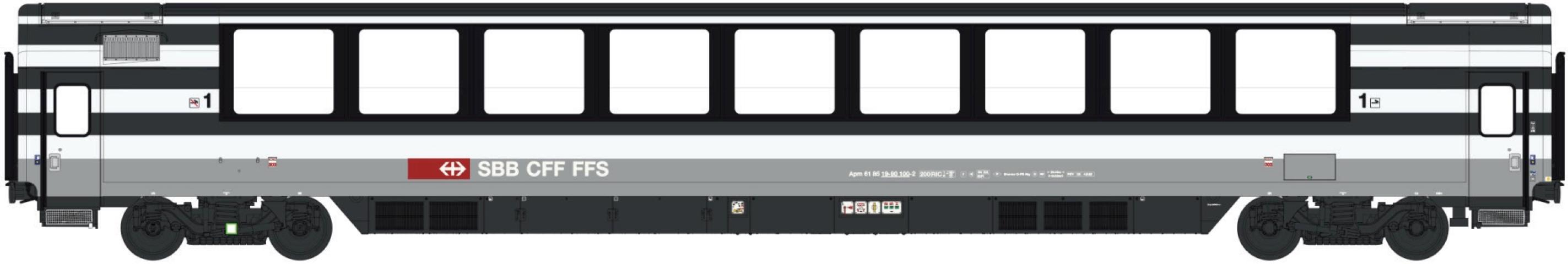 LS Models 47396 Apm EC Panoramarijtuig, oorspronkelijke uitvoering met "Zebra"-beschildering, niet roken / roken / SBB / HO / DC / 1 P.