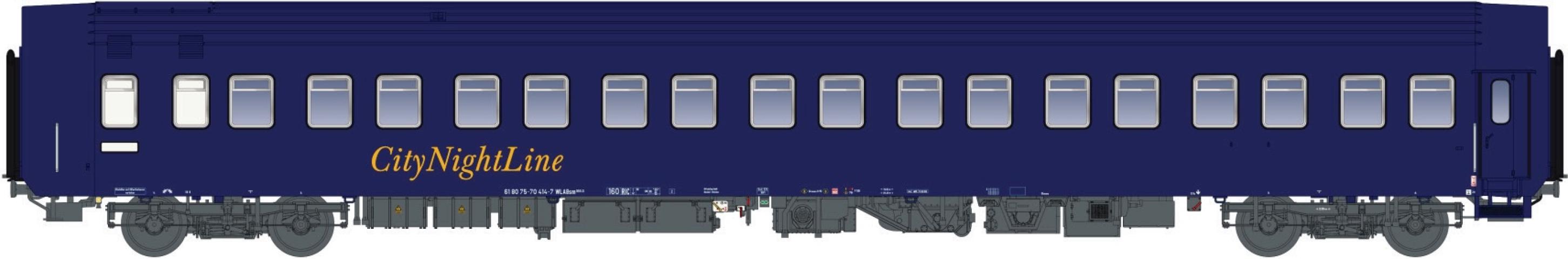 LS Models 49032 WLABsm 166.5, CNL blauw, geel opschrift City Night Line  /  Ep. Vb  /  CNL  /  HO  /  DC  /  1 P.