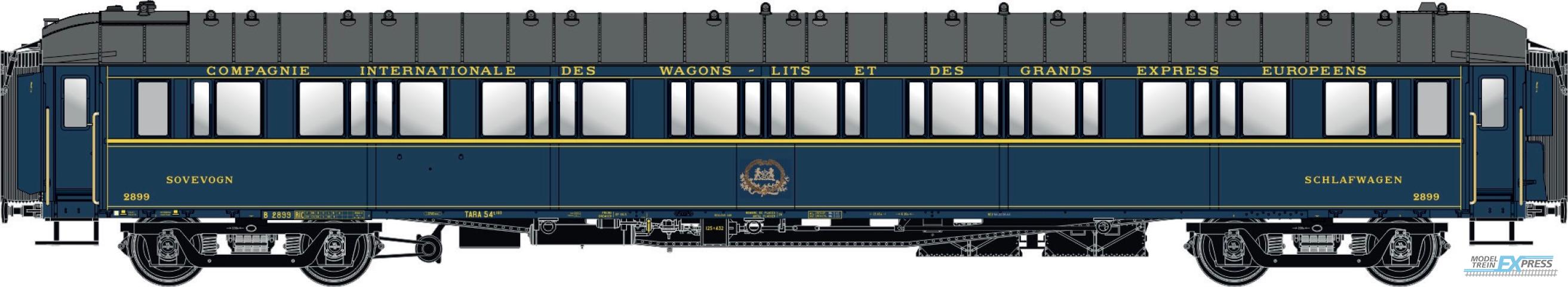 LS Models 49142 SG, blauw, livrei 1956, CIWL, chassis kort, dak normaal, monogram, geregistreerd bij de DSB, met binnenverlichting  /  Ep. IIIC  /  CIWL  /  HO  /  DC  /  1 P.