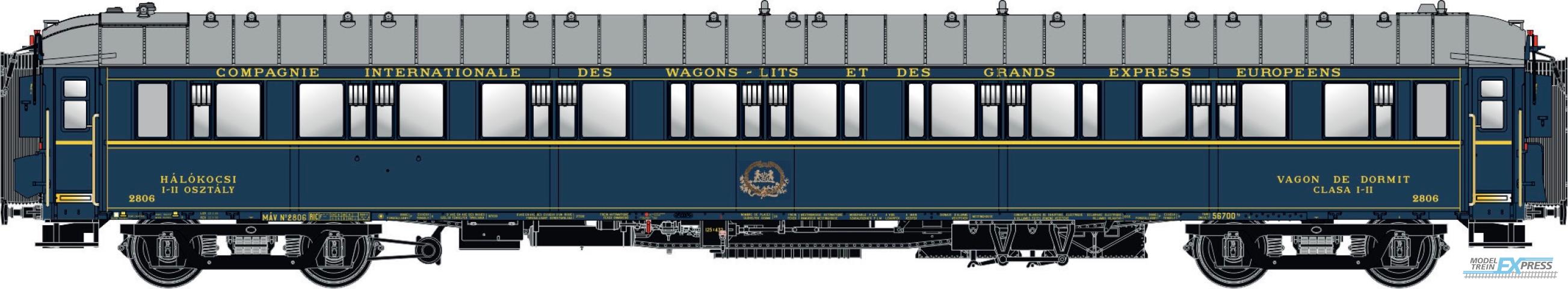 LS Models 49144 S2, blauw, livrei 1930, CIWL, chassis kort, dak normaal, monogram, geregistreerd bij de MAV, met binnenverlichting  /  Ep. II  /  CIWL  /  HO  /  DC  /  1 P.