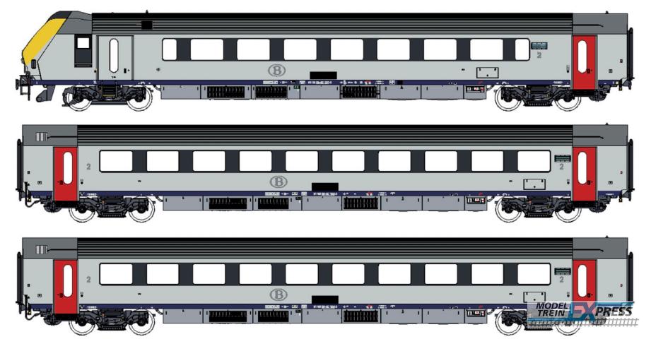 LS Models 93550 Set I11 BDx + B + B, wit, rode deuren, front geel, chassis met twee roosters / Ep. Va / SNCB / HO / AC / 3 P.