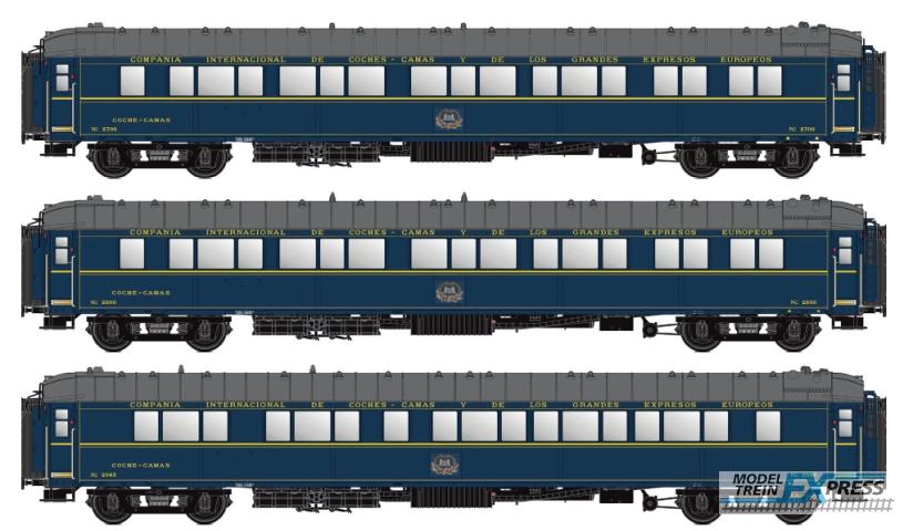 LS Models 98014 S2 + S2 + S1, blauw, livrei 1950, CIWL, chassis kort, dak normaal, monogram  /  Ep. IIIB  /  CIWL  /  HO  /  DC  /  3 P.