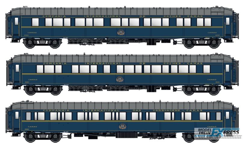 LS Models 98016 S2T + S3 + S3, blauw, livrei 1970, CIWL, chassis lang kort, dakken engels/normaal, monogram  /  Ep. IIIB  /  CIWL  /  HO  /  DC  /  3 P.