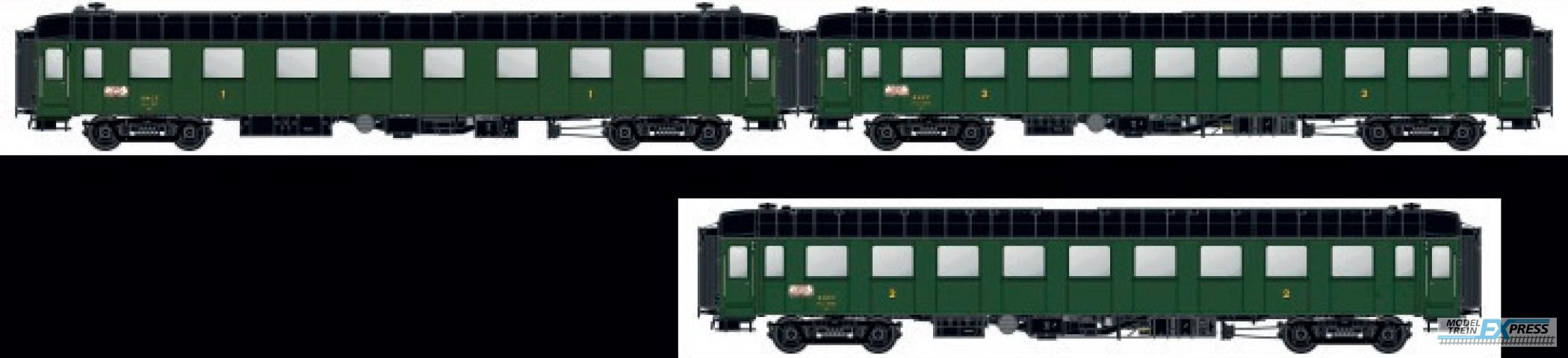 LS Models MW1002-1 Aanvulling op set Mistral jaren '50 (deel Parijs - Nice), 3-delig, met binnenverlichting / Ep. III b / SNCF / HO / DC / 3 P.