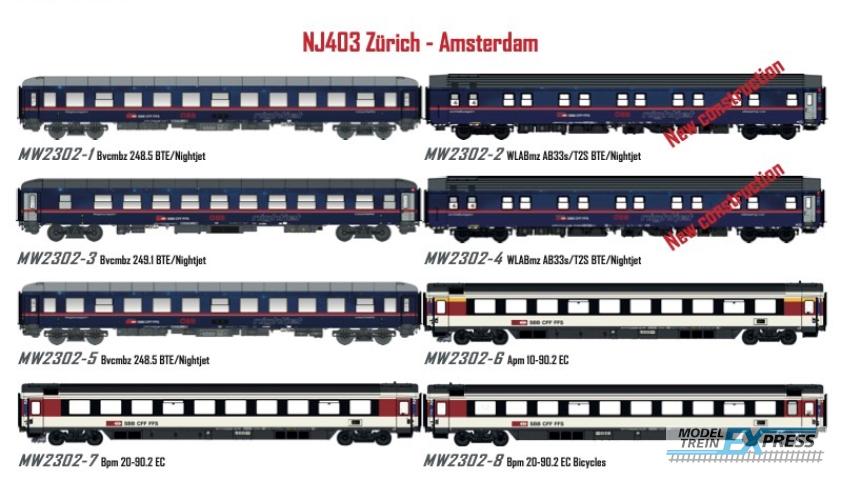 LS Models MW2302AC 8-delige set NightJet NJ403 Zürich - Amsterdam, AC