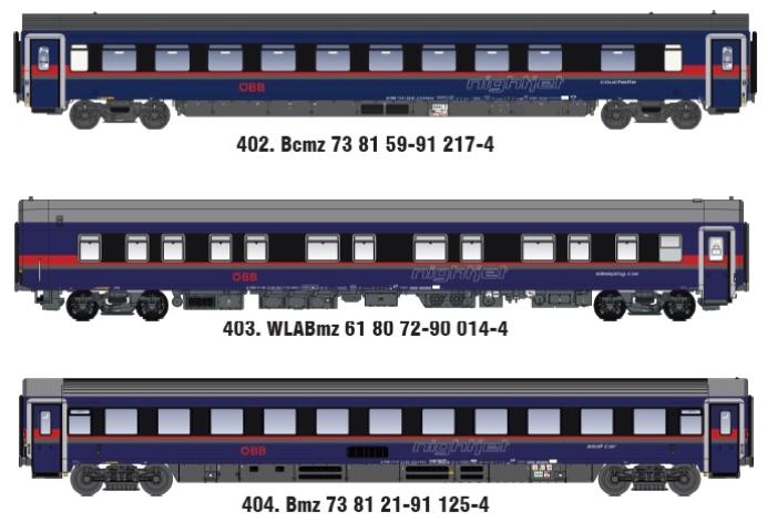 LS Models MW2602AC 3-delige set Nightjet "DANI-DESIGN" Wien-Salzburg-Zürich / Ep. VI / ÖBB / HO / AC / 3 P.