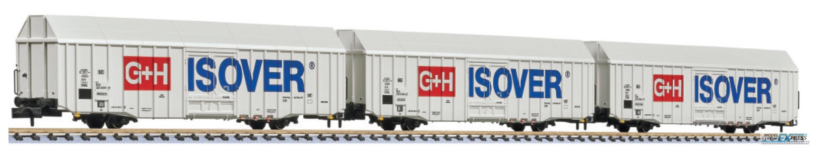 Liliput 260159 3-tlg. Set, großräumiger Güterwagen, Hbbks, DB AG, "G+H ISOVER", Ep.V (lang)