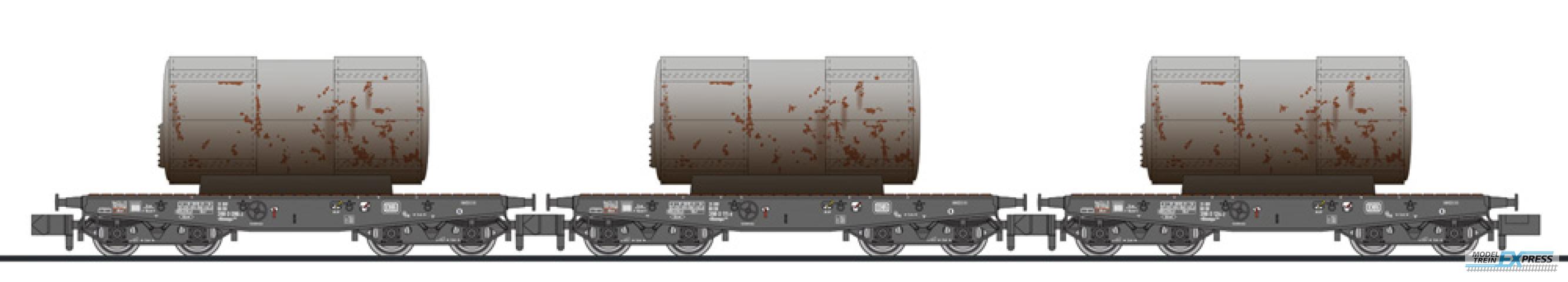 Liliput 260175 3-tlg. Set, 4-achs. Schwerlastwagen, Rlmmp 650, DB, Beladung Kessel, Ep.IV
