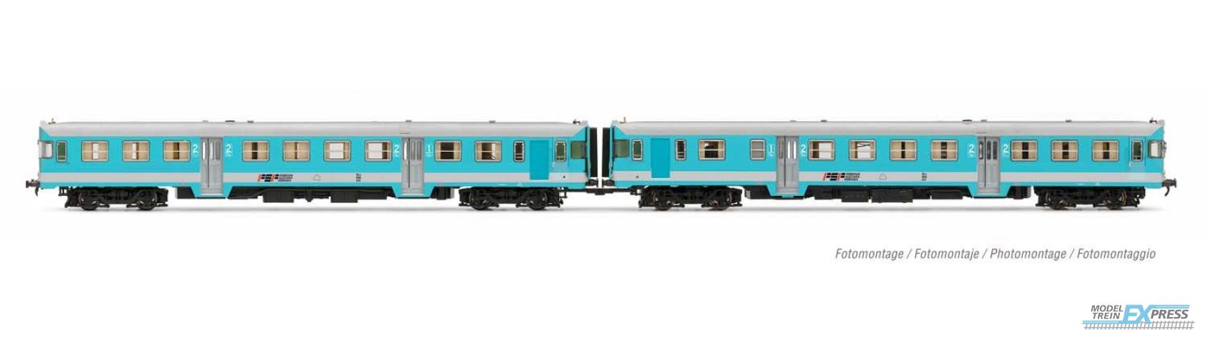 Lima 2656 FSF, 2-unit pack of diesel railcars ALn 668 "Freccia Orobica" in light blue/grey livery, motorized unit + dummy, period IV