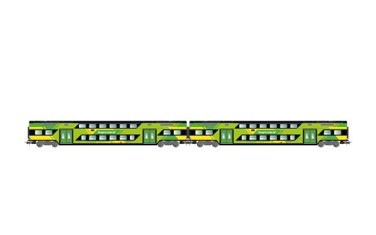 Lima 5060 FS Trenitalia, 2-unit pack Vivalto interm. coaches, new "Regionale" livery, green/yellow, ep. VI