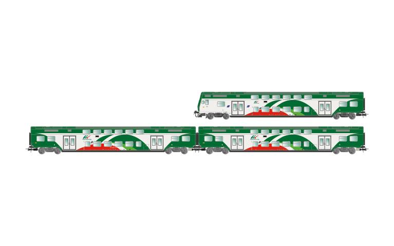 Lima 5061 Trenitalia Tper, 3-unit pack Vivalto coaches (1 with driver's cab) FER livery, ribbed roof, ep. VI
