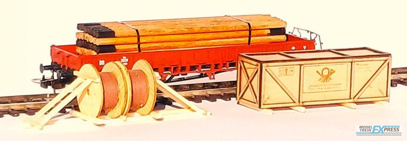 Loewe Wagonladingen 2446 Belading Set DBP Telegrafie / West (Kist / Haspel / Teleg.)