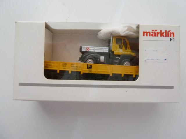 Marklin gebruikt materiaal 00754-08 Lagebordwagen met Unimog "Leonhard Weiss", in goede staat, in doos