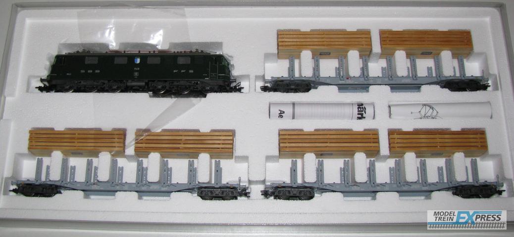 Marklin gebruikt materiaal 26532 Marklin set Zwitsers houttransport, lok Ae 6/6 met 3 wagons, wisselstroom digitaal, zgan in doos