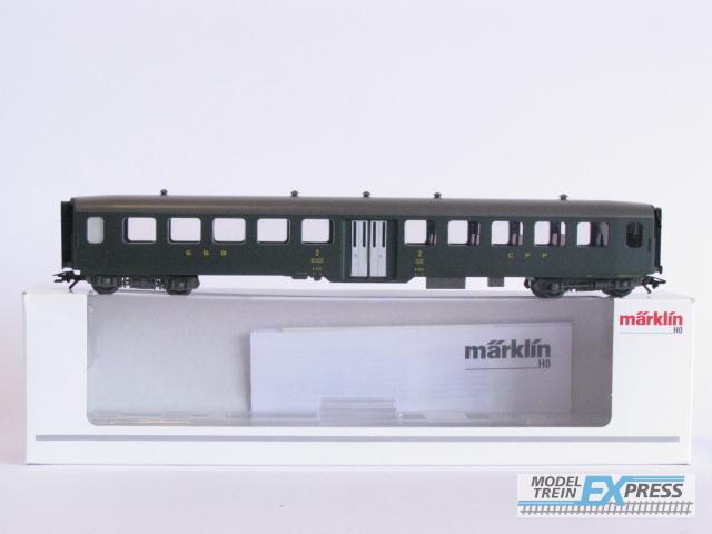 Marklin gebruikt materiaal 43380 Marklin SBB Leichtstahl-Sitzwagen - Typ B der Schweizerischen Bundesbahnen (SBB), 2. Klasse in doos