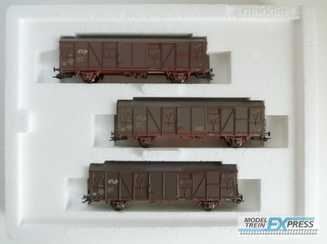 Marklin gebruikt materiaal 47313 Marklin set van 3 vervuilde NS goederenwagons, nieuw in doos