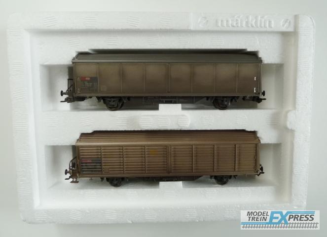 Marklin gebruikt materiaal 47352 Set goederenwagens  2 schuifwandwagens Hbis-v van de Schweizerische Bundesbahnen (SBB/CFF/FFS).nieuw in doos