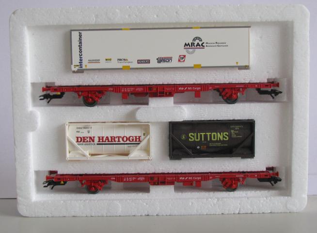 Marklin gebruikt materiaal 47704DC NS containerwagenset, met DC-assen, in goede staat, in doos