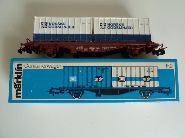 Marklin gebruikt materiaal 4772 2-assige NSB containerwagon met 2 X 20' container "Norske Godslinjer", in doos