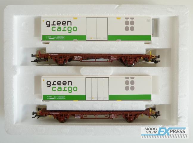 Marklin gebruikt materiaal 47722 Set van twee containerwagens 'Green Cargo' van de SJ nieuw in doos