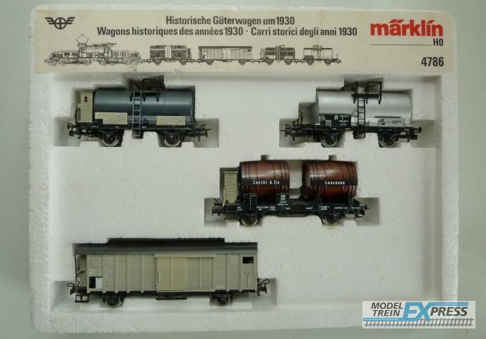 Marklin gebruikt materiaal 4786 Marklin Goederenwagenset - 4-delige set Historische goederenwagen van 1930 - SBB-CFF
