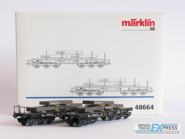 Marklin gebruikt materiaal 48664 Marklin Goederenwagenset - Set wagens voor zware lasten Sammp 705 "Blokken staal" - DB z.g.a.n in doos