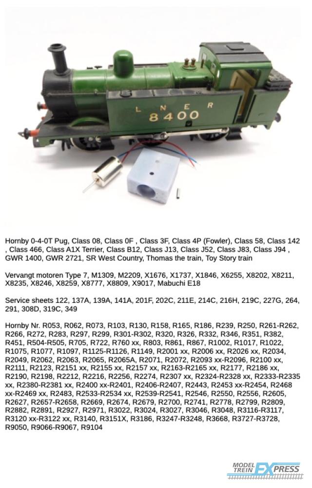 Micromotor.EU 0T008 Diverse Hornby modellen. Voor loctypes: zie foto