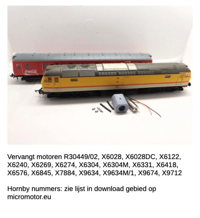 Micromotor.EU 0T014 Hornby AEC Railcar, Class 31, 37, 40, 42, 43, 47, 55, 57, 59, 66, 73, 86, 87, 90, 90/0, 90/1, 92, 101, 121, 153, 156, 373, 390, 395, 401, 403, 423, 800, A1 (Gresley), A2 (Peppercorn), A4, SR 2-BIL, SR 2-HAL