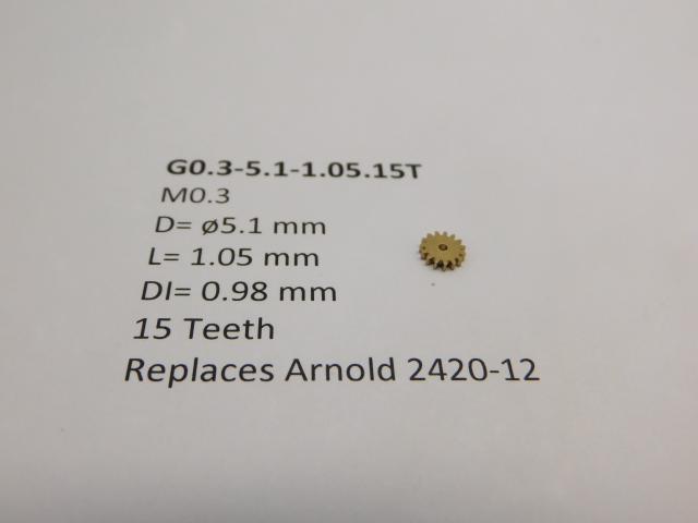 Micromotor.EU G0.3-5.1-1.05.15T M0.3 D=ø5.1 L=1.05 DI=0.98 mm 15 Teeth (Replaces Arnold 2420-12)
