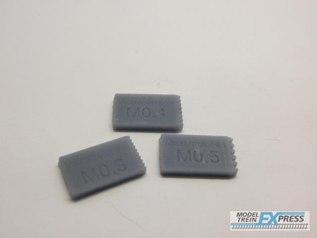 Micromotor.EU T004 Set modulemeters M0.3 - M0.4 - M0.5. Bepaal eenvoudig de juiste modul van een wormwiel of een tandwiel.