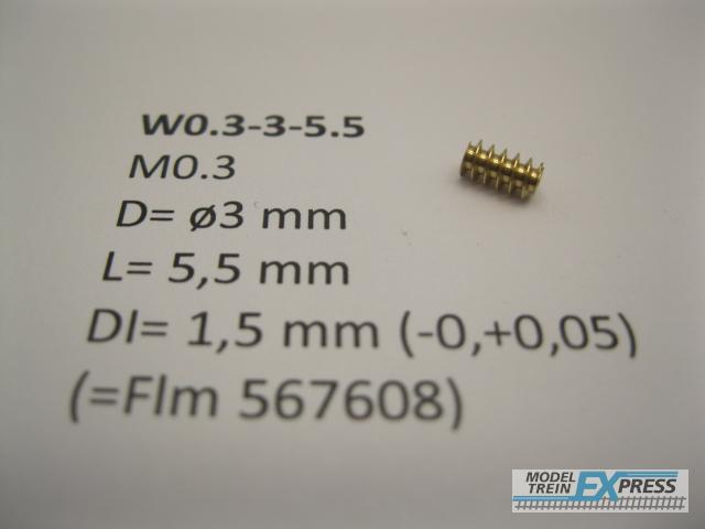 Micromotor.EU W0.3-3-5.5 M0.3 D=ø3 L=5.5 DI=1.5 mm (=Fleischmann 567608) Brass