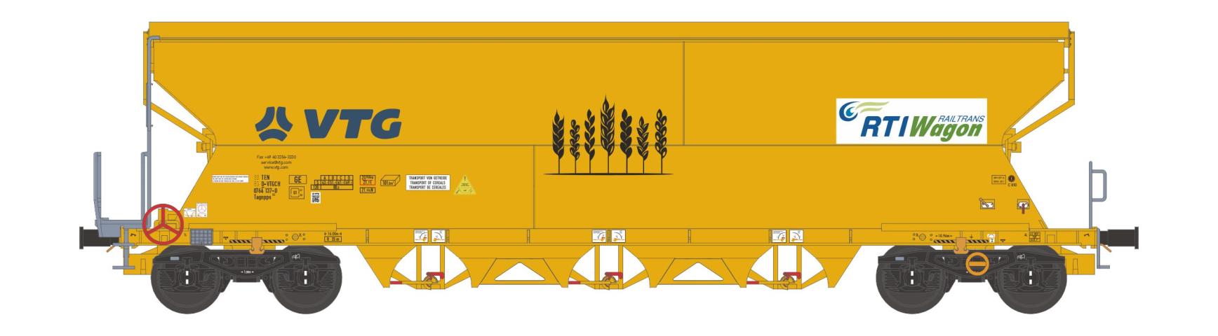 NME 506648AC Getr.wag. Tagnpps 101m³, "VTG-RTI", gelb, VTG-Logo blau, AC