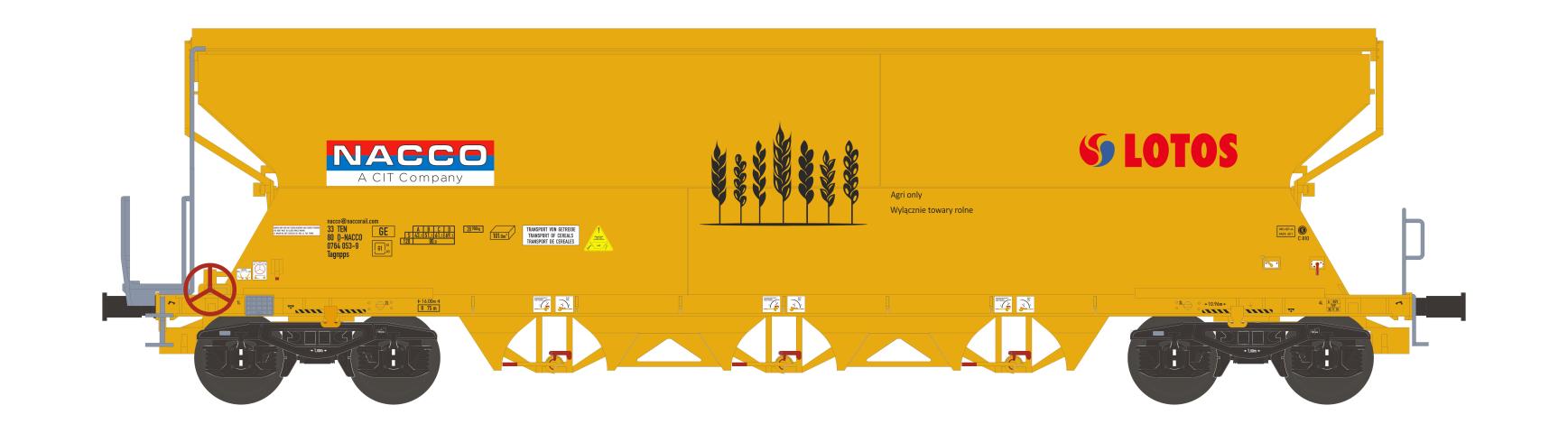 NME 511646 Getr.wag. Tagnpps 101m³ "NACCO - LOTOS", gelb, geänd. Wag.nr.