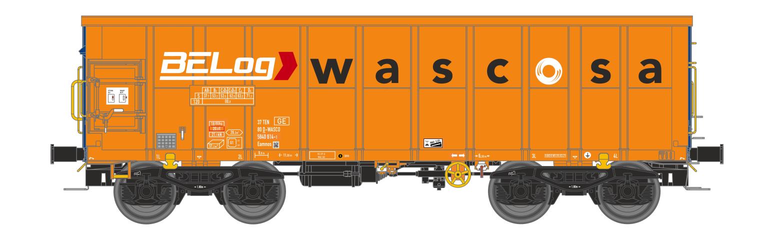NME 541611 Off. Güterwag. Eamnos 11,3m "WASCOSA - BELog", orange/blau, geänd. Wag.nr.
