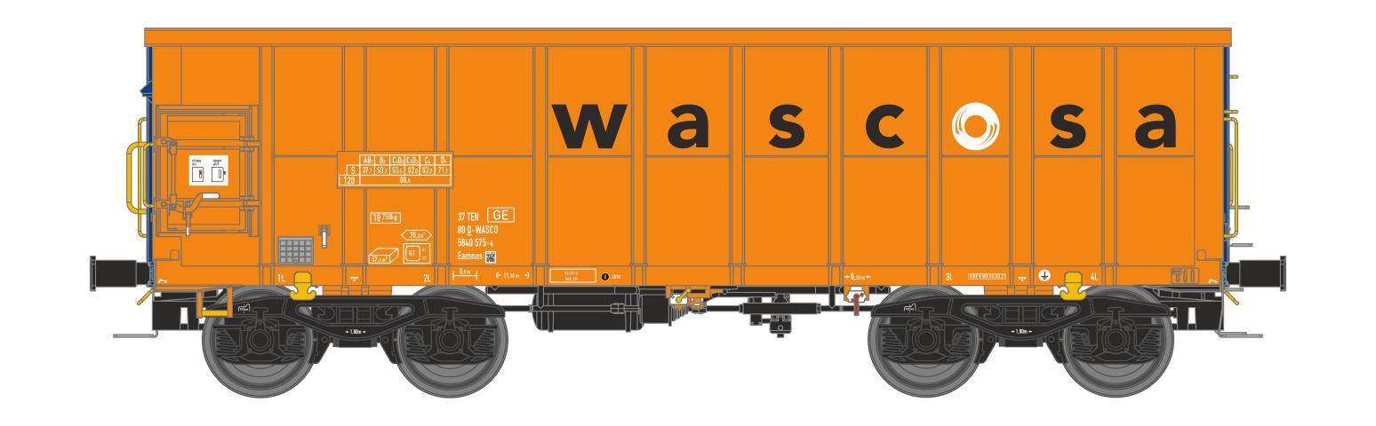 NME 543606AC Off. Güterwag. Eamnos 11,3m "WASCOSA", orange/blau, geänd. Wag.nr., AC