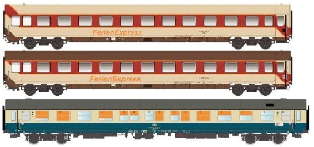 PiRATA 9601 3-delige rijtuigset "FerienExpress", 2 couchetterijtuigen Bvcmh, 1 couchetterijtuig Bctmh 257, tp. IV-V