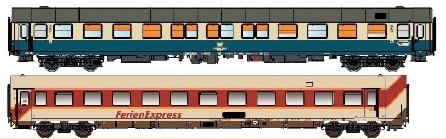 PiRATA 9602 2-delige rijtuigset "FerienExpress", 1 couchetterijtuig Bvcmh, 1 couchetterijtuig Bctmh 257, tp. IV-V