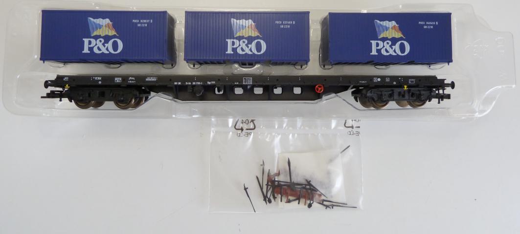 Piko gebruikt materiaal 54162 DB-AG 4-assige containerwagen met 3 X 20' containers "P&O", in goede staat, in doos