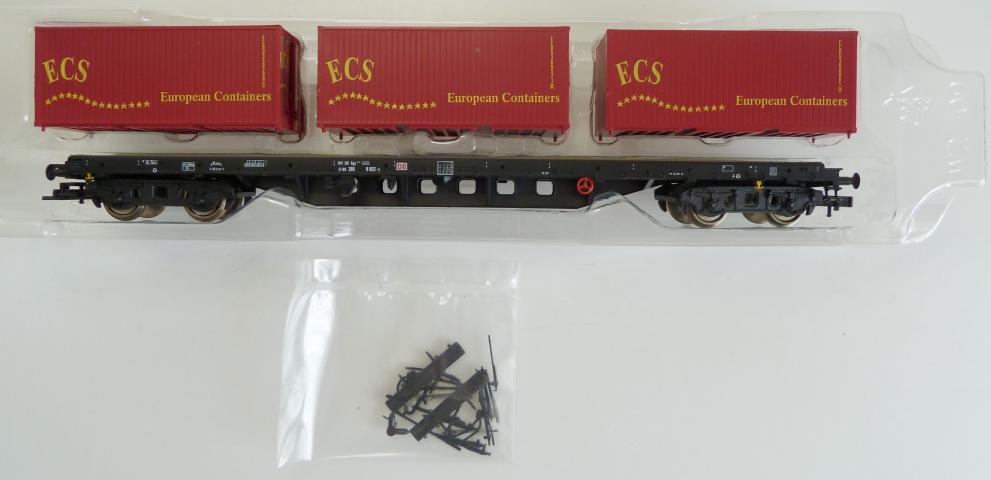 Piko gebruikt materiaal 54804 DB-AG 4-assige containerwagen met 3 X 20' containers "ECS", in goede staat, in doos