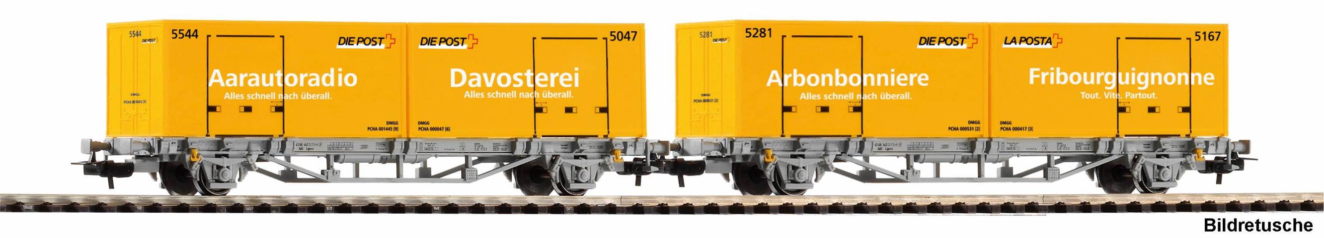 Piko 27748 2er Set Containertragwg. 2x 20'' WP Post-Container CH-AAE VI