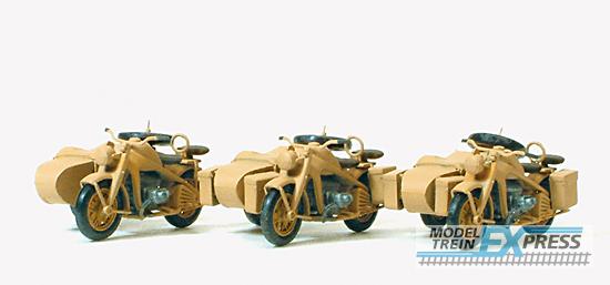 Preiser 16563 Motorrad Zündapp KS 750. Deutsches Reich 1939-45. 3 Motorräder mit Beiwagen. BS