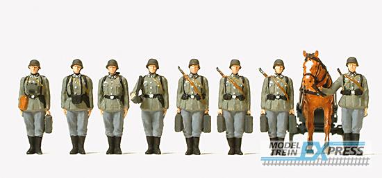 Preiser 16585 Granatwerfertrupp angetreten. Deutsches Reich 1939-45. 8 unbemalte Miniaturfigur