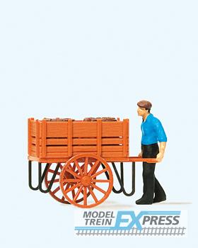 Preiser 28131 Arbeiter mit Handwagen, Fässerladung